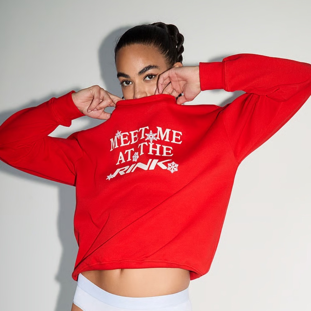 New•Victoria’s Secret•Meet me at the Rink•holiday Xmas Crew SWEATSHIRT XXL